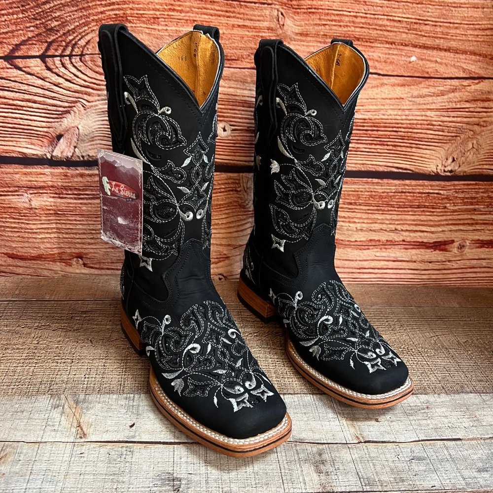Women's Western Cowgirl Glitter Rodeo Leather Square Boots Bota Vaquera Brillos